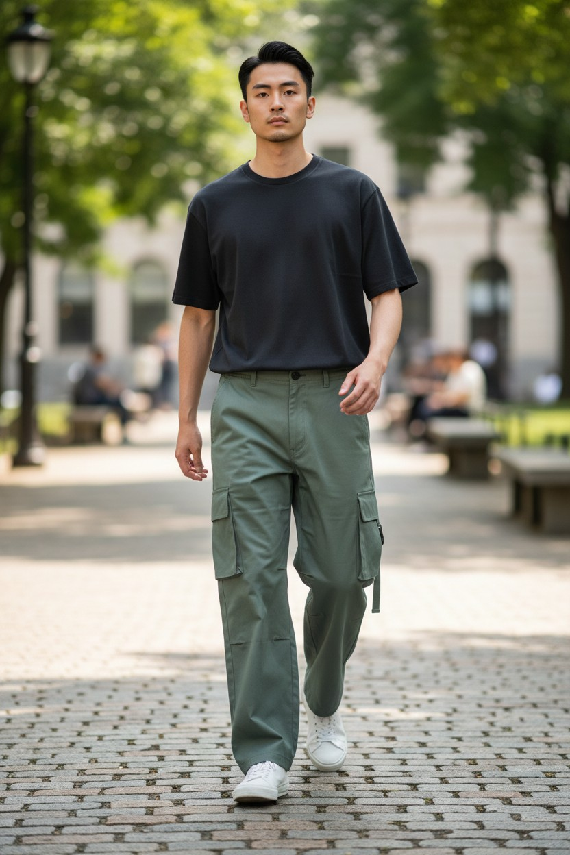Trendy Olive Green Parachute Pants