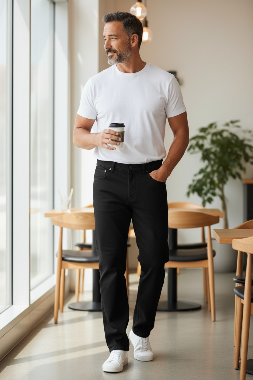 Unisex Classic Black Wide-Leg Denim Jeans