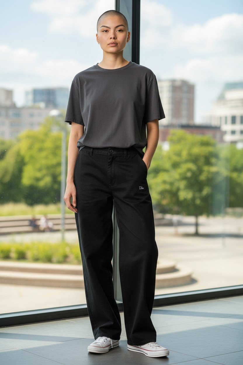 Unisex Classic Black Wide-Leg Denim Jeans
