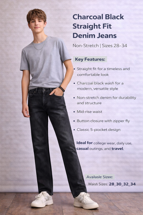 Charcoal Black Straight Fit Denim Jeans