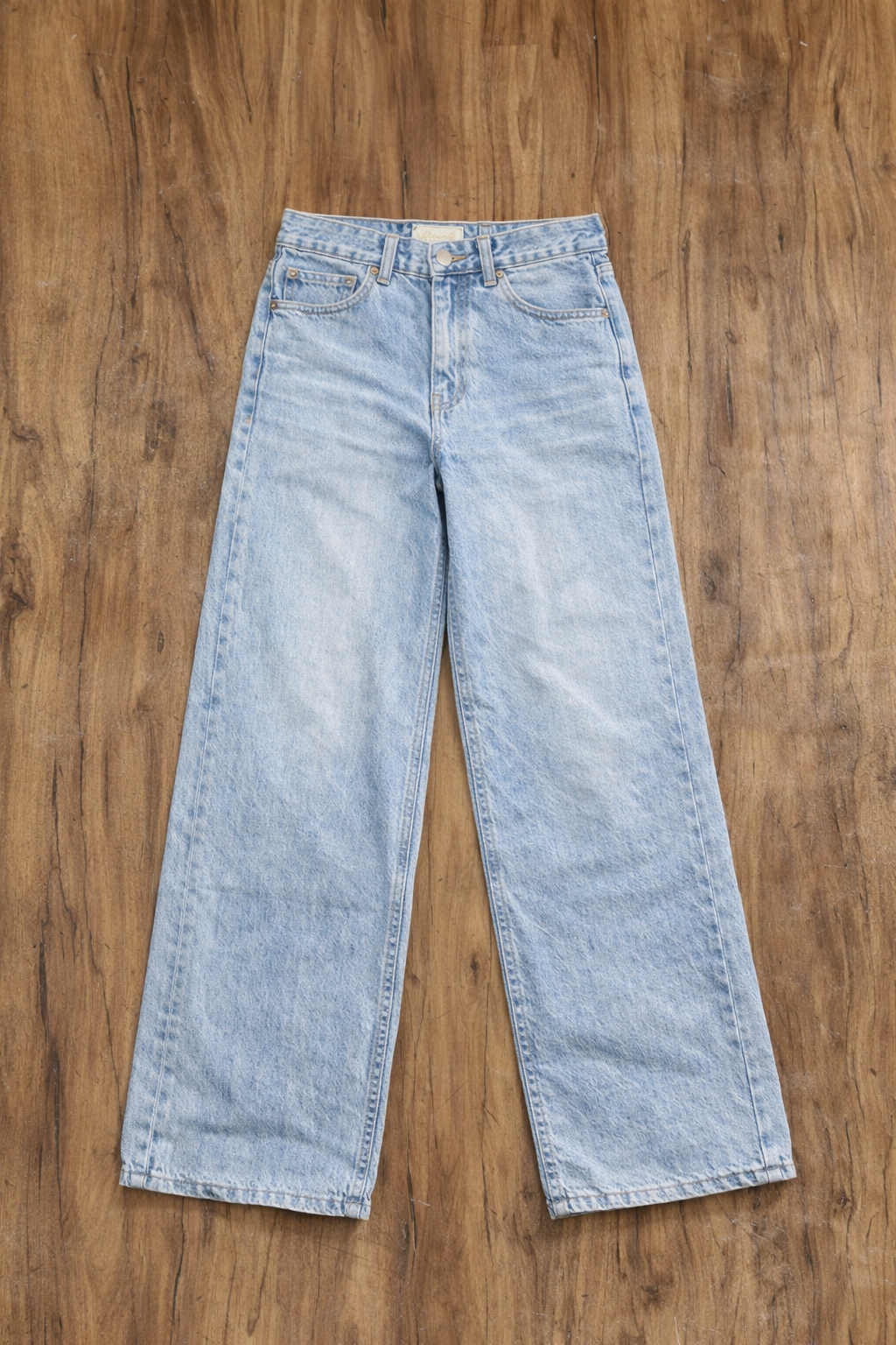 Unisex Wide-Leg Ice Blue Blast Wash Denim Jeans