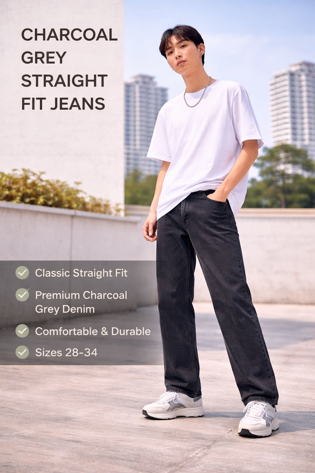 Charcoal Grey Straight Fit Jeans for Boys | Classic Denim