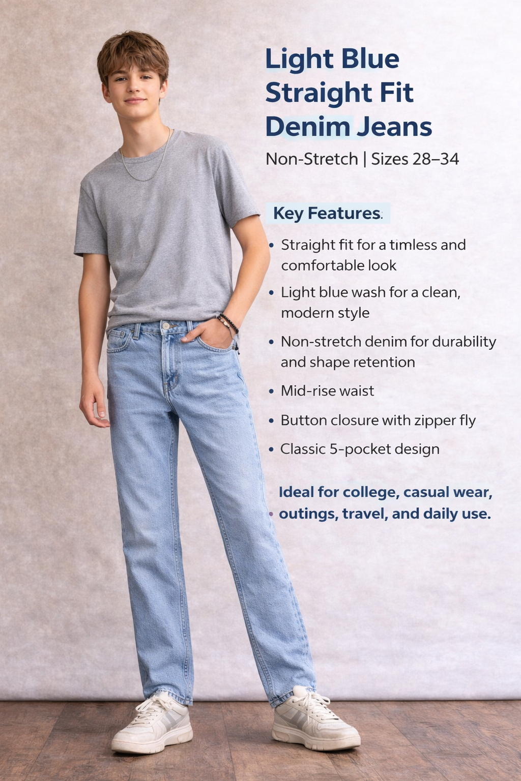 Light Blue Straight Fit Denim Jeans