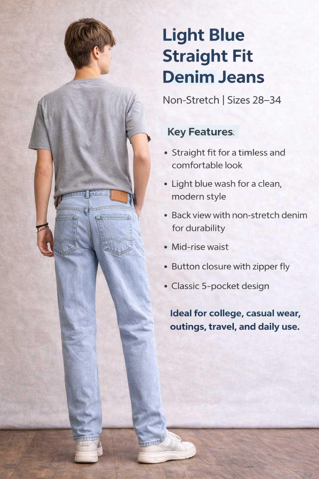 Light Blue Straight Fit Denim Jeans