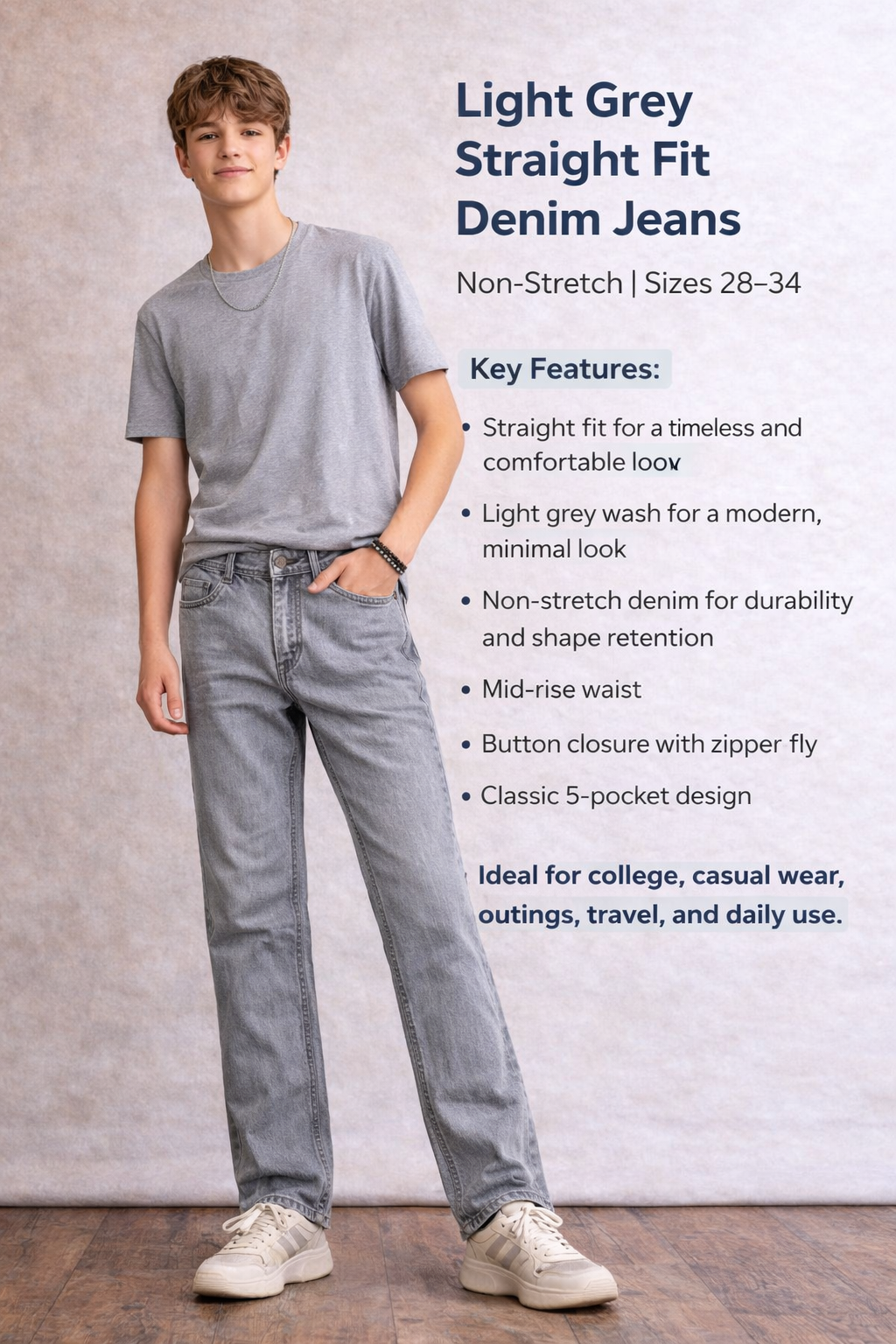 Light Grey Straight Fit Denim Jeans