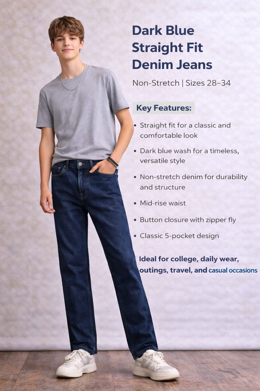 Dark Blue Straight Fit Denim Jeans
