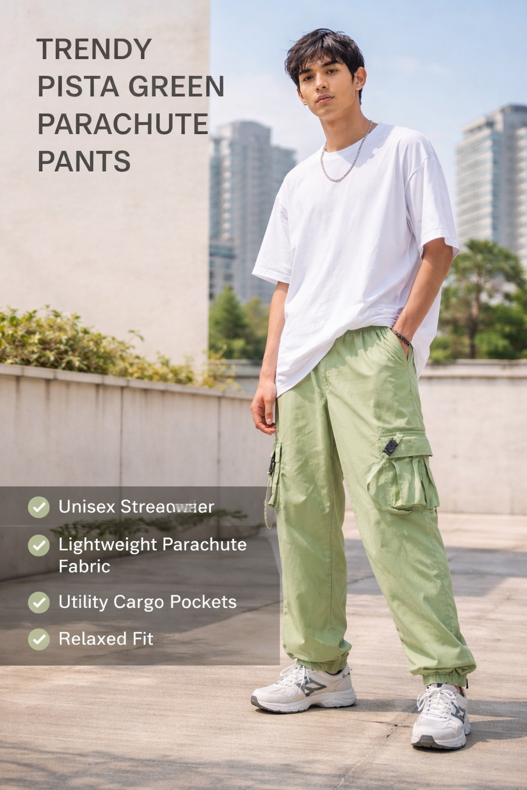 Trendy Pista Green Parachute Pants