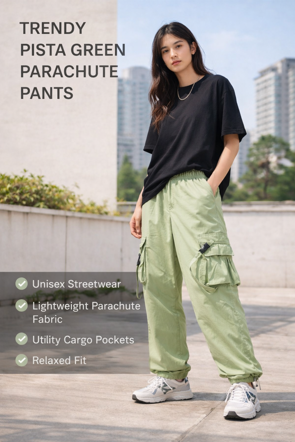 Trendy Pista Green Parachute Pants
