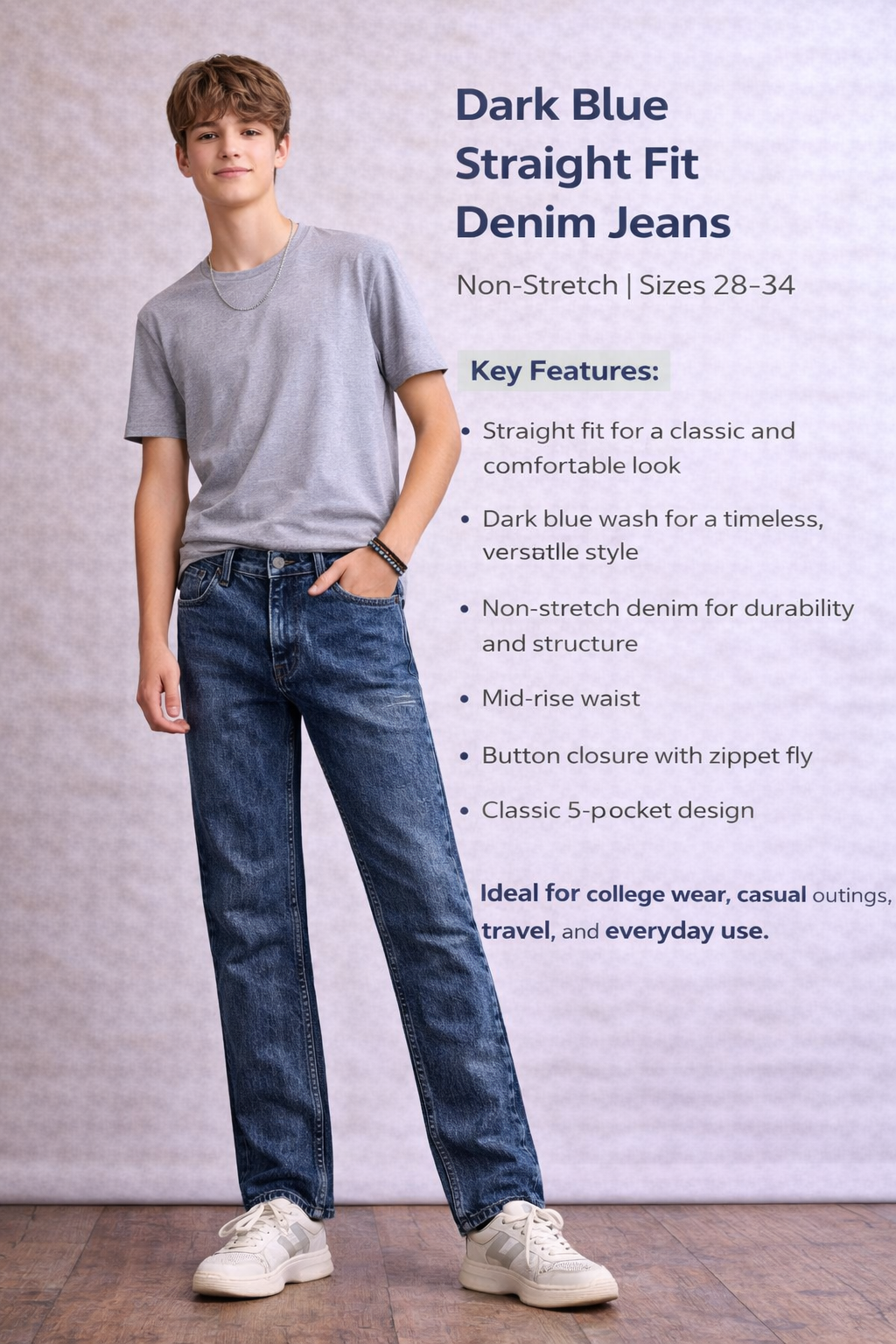 Dark Blue Straight Fit Denim Jeans