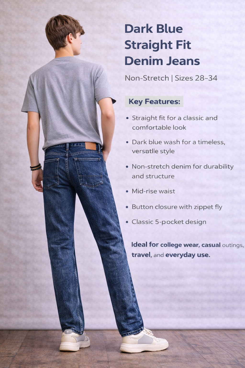 Dark Blue Straight Fit Denim Jeans