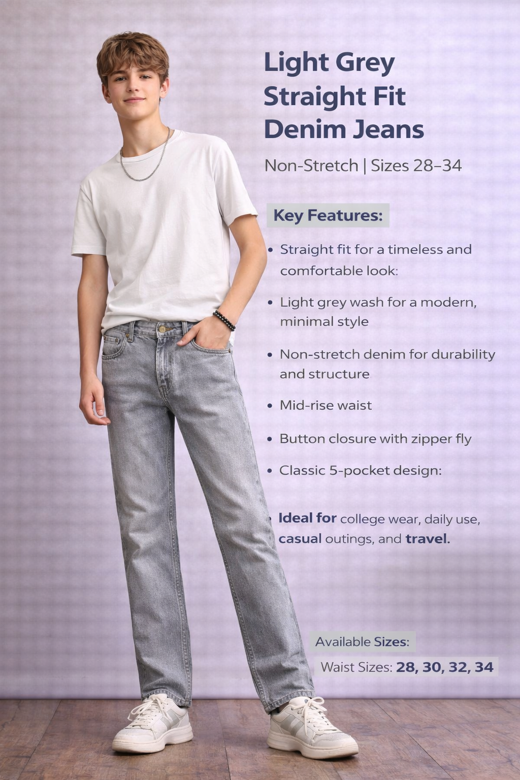 Light Grey Straight Fit Denim Jeans
