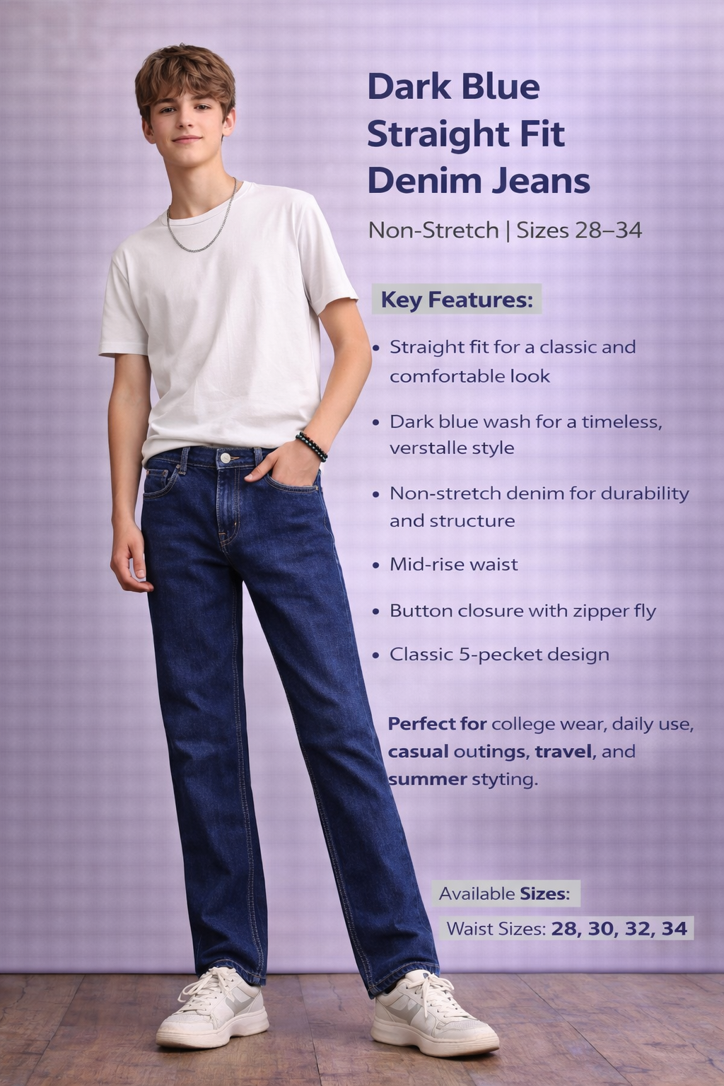 Dark Blue Straight Fit Denim Jeans (