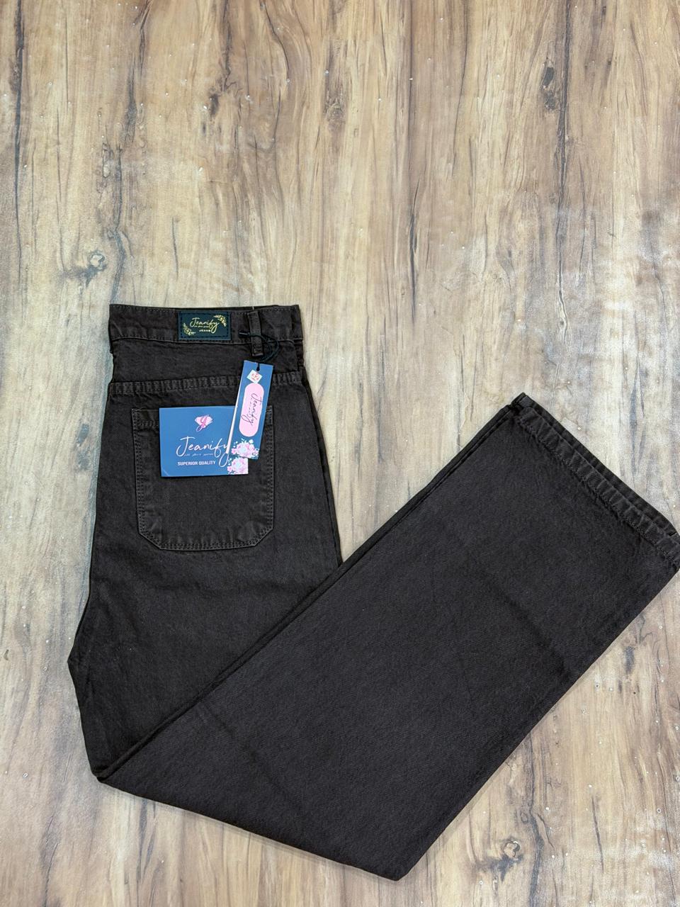 Unisex Wide-Leg Dark Brown Denim Jeans