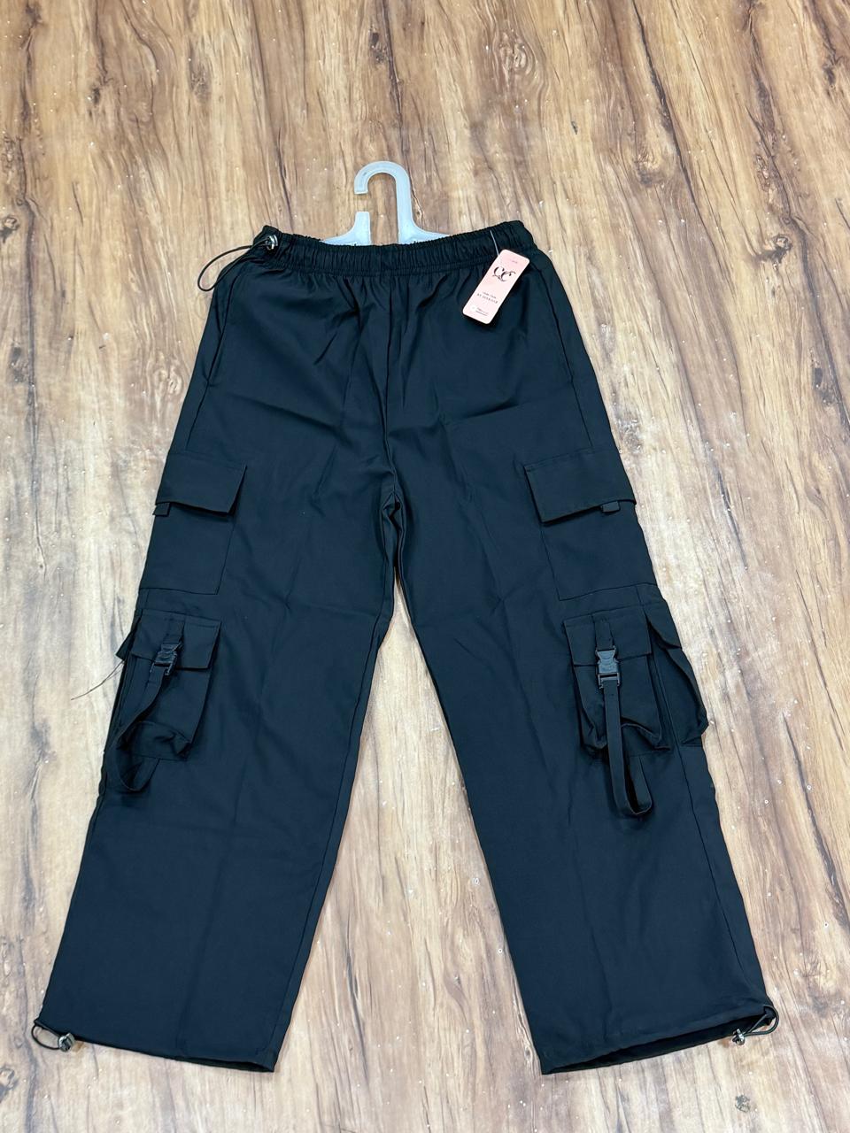 Trendy Black Parachute Cargo Pants