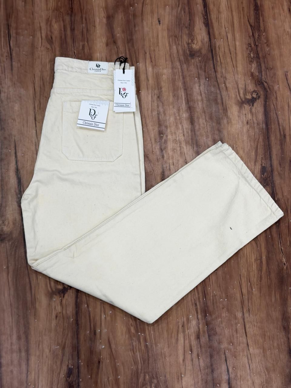 Unisex Wide-Leg Beige Denim Jeans