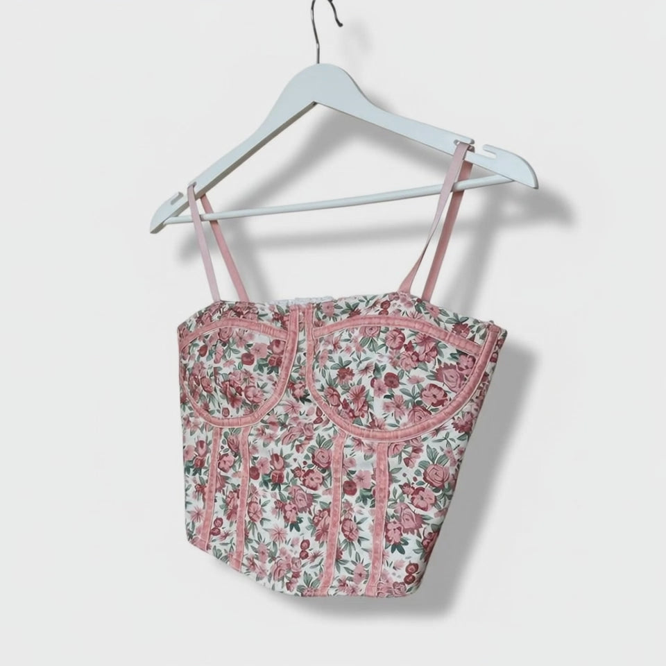 Women’s Pink Floral Corset Crop Top – Trendy Summer Camisole