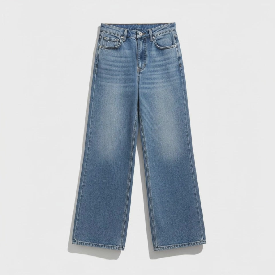Women’s Vintage Blue-Green Wash Baggy Jeans – Relaxed Wide Leg Fit