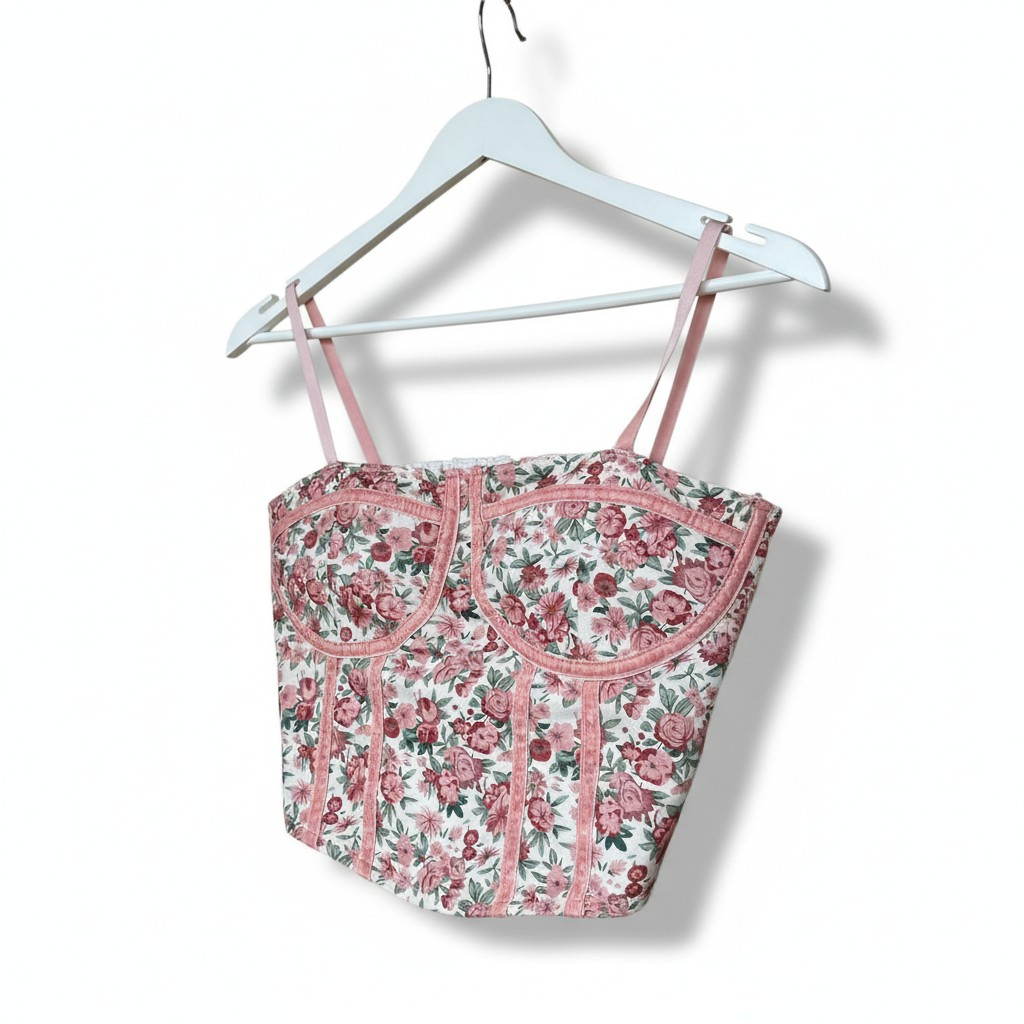Women’s Pink Floral Corset Crop Top – Trendy Summer Camisole